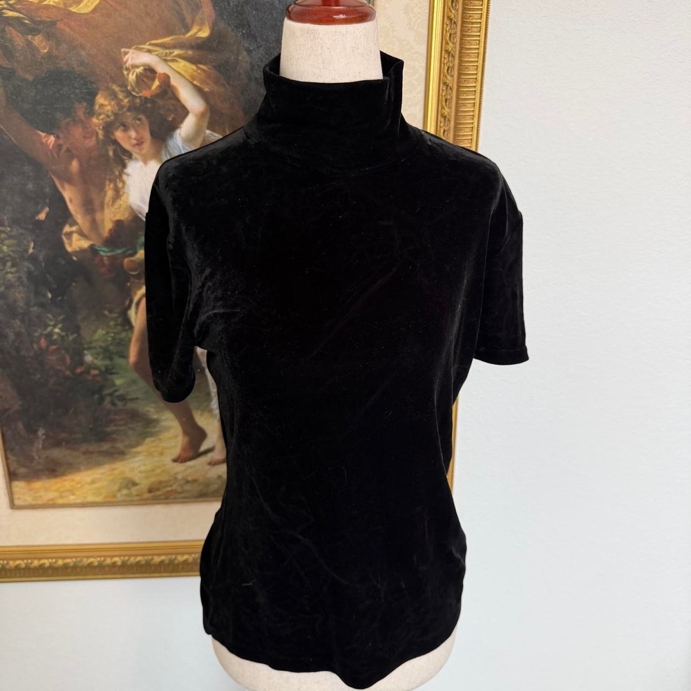 Chic Black Velvet Turtle Neck Top